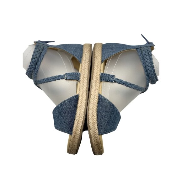 Gymboree Toddler Girls Sandals Size 8 Blue Chambray Espadrille Shoes Wedge - Picture 2 of 9